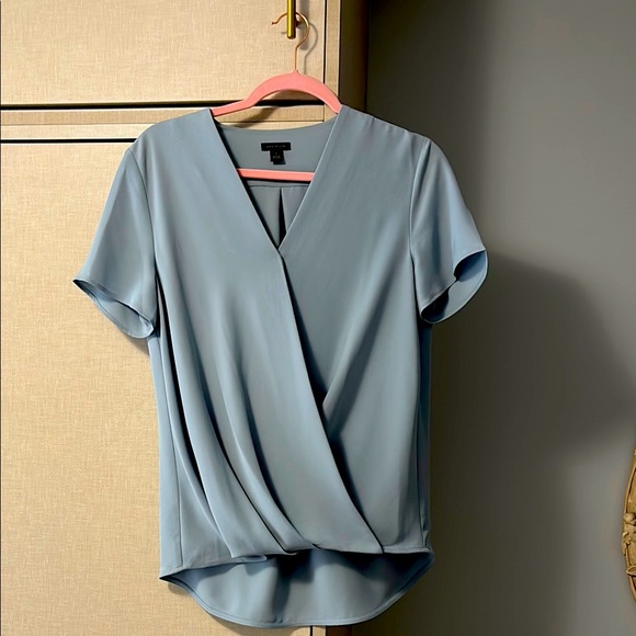 Ann Taylor Tops - Ann Taylor size S Blue faux Wrap Short Sleeve Blouse